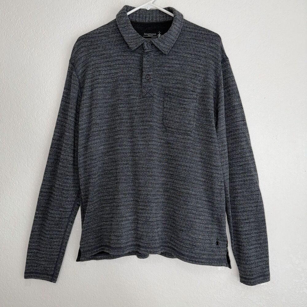 Smartwool Merino Sport 250 Polo Long Sleeve LARGE Gray Granola Hike Gorpcore